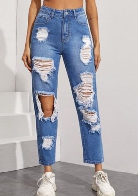 SHEIN SPODNIE DAMSKIE JEANSY Z DZIURAMI 7/8 36 V3H