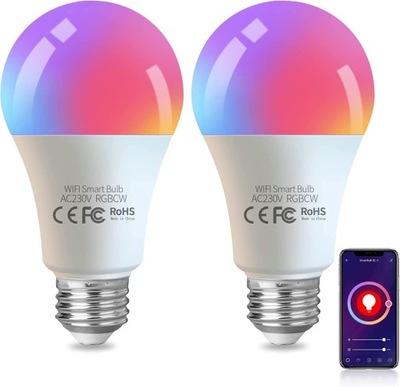 ŻARÓWKA LED E27 RGB smart bulb wi-fi 2szt