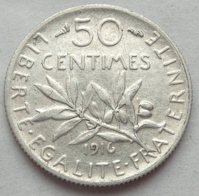 FRANCJA - 50 centimes - 1916 - srebro