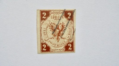 1859 Lubeck Mi.3 kasowany znaczek, stan dobry, wartość 350,- Euro