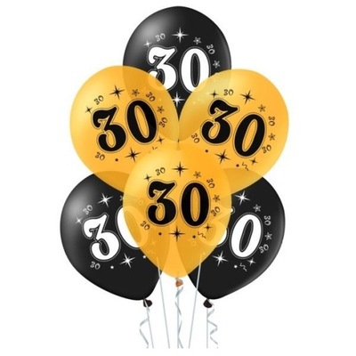 Balony na 30 Urodziny Złote Konfetti Czarne 30stka Urodzinowe 30cm 10 sztuk