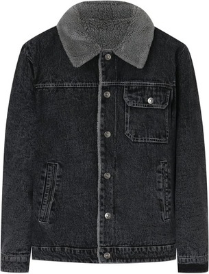 Czarna jeansowa kurtka ocieplana futerko M L 38 40