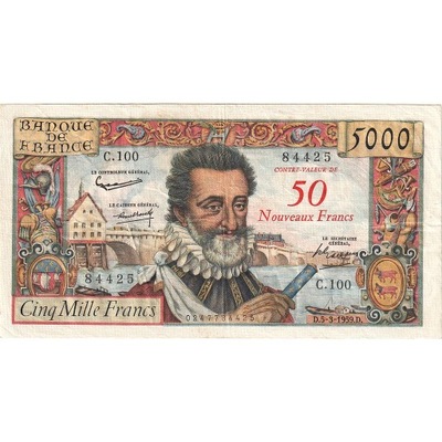 Francja, 50 Nouveaux Francs on 5000 Francs, Henri