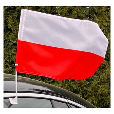 FLAGA POLSKI na SAMOCHÓD Flaga Narodowa Polska na AUTO Na trzonku Z KLIPSEM