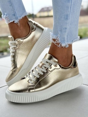 Piękne złote sneakersy damskie SKÓRA NATURALNA! Oleksy R38