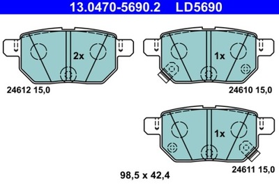 ATE 13.0470-5690.2 ZAPATAS CERÁMICOS PARTE TRASERA TOYOTA AURIS COROLLA IQ  