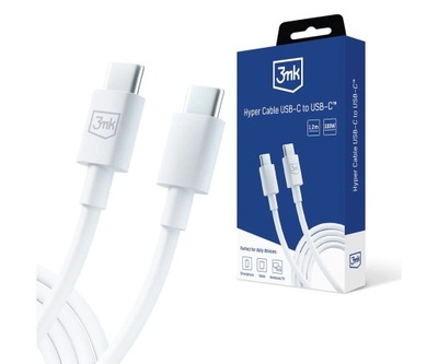 Biały silikonowy kabel do ładowania 3mk USB-C - USB-C Hyper PD 5A 100W 1,2m