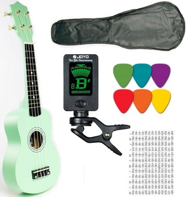 UKULELE SOPRANOWE +TUNER+TABELA+POKROWIEC MIĘTOWE