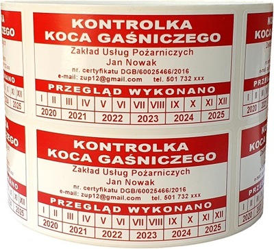 etykiety samoprzylepne przeglądu Ppoż. serwis klimatyzacji wodoodporne druk