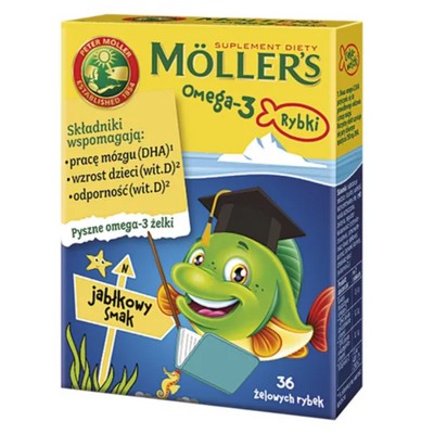 Moller's Omega-3 Żelki Rybki Dla Dzieci Jabłkowe, 36 szt.