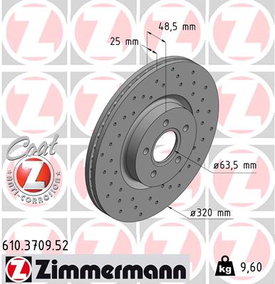 ZIMMERMANN 610.3709.52 ДИСК ТОРМОЗНОЙ