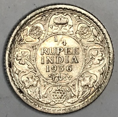 Indie Brytyjskie Jerzy V 1/4 Rupie srebro 1936 *417