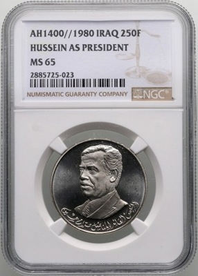 Irak 250 fils 1980 Saddam Hussein NGC MS65