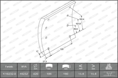 FERODO K19232.0-F3744 КОМПЛЕКТ КОЛОДОК ТОРМОЗНЫХ, H