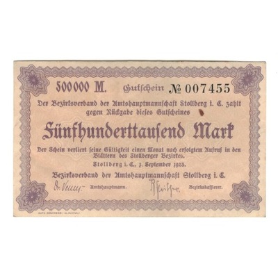 Banknot, Niemcy, Stollberg, 500000 Mark, Texte, 19