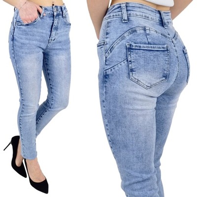 # MODNE DAMSKIE SPODNIE JEANSOWE RURKI Push-Up Blue #