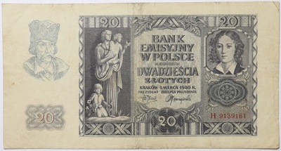 Banknot 20 Złotych - 1940 rok - H