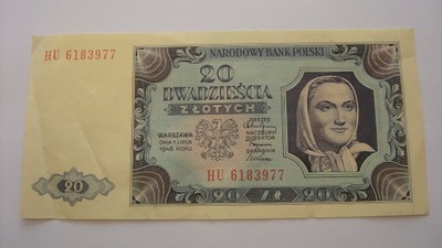 Banknot 20 złotych 1948 seria HU stan 2-