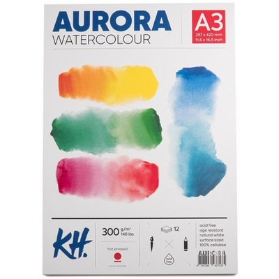 Blok do akwareli AURORA Hot Pressed 300g/m2 A3 klejony