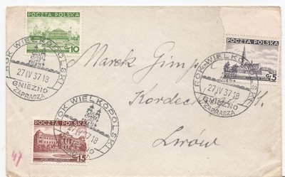 GNIEZNO -LWÓW -stempel ROK WIELKOPOLSKI -1937 rok -koperta -obieg