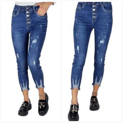 SPODNIE JEANSOWE Z DZIURAMI 7/8 PLUS SIZE ROZ 38/M