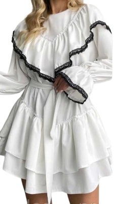 Sukienka boho z falbanami biała