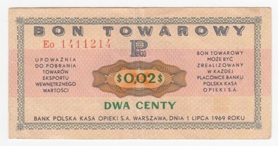 Bon Pewex, 2 centy 1969, st. 3, bardzo ładny