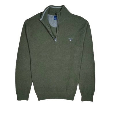 GANT Sweter Męski Zip Neck Zielony Logowany r. L