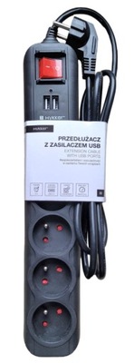 Przedłużacz z zasilaczem usb 3680w uziem 5 gniazd