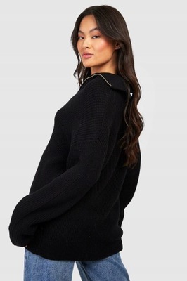 Boohoo xqe luźny prążki sweter czarny stójka zip M NG2