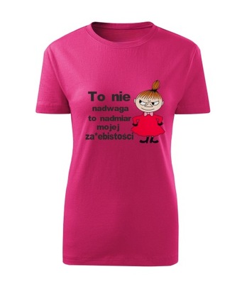 Koszulka T-shirt damska D519 MAŁA MI TO NIE NADWAGA różowa rozm XL