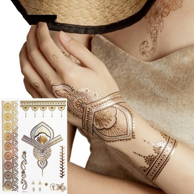 Boho Floral Temporary Metallic Tattoos Gold