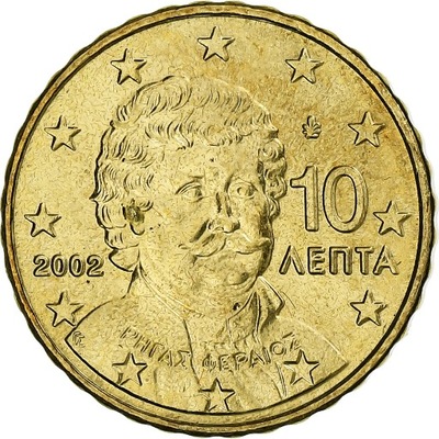 Grecja, 10 Euro Cent, 2002, Athens, AU(55-58), Mos