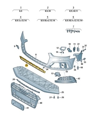 Решётка заглушка бампер перед средняя audi a5 b9 фото №1