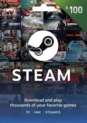 Karta podarunkowa STEAM 100$ USD | Kod Cyfrowy | Steam | Doładowanie | USA