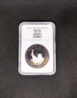Zambia moneta 1000 Kwacha - Jan Paweł II - 2003 - Grading - PR70