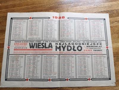 Kalendarz 1938 Reklama Mydło Wiesla do Cery dla Niemowląt