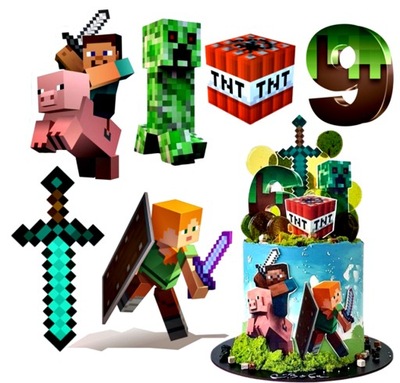 Wydruk Cukrowy A4 na tort MINECRAFT + IMIĘ