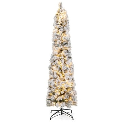 Choinka świąteczna smukła z lampkami LED 180 cm biała