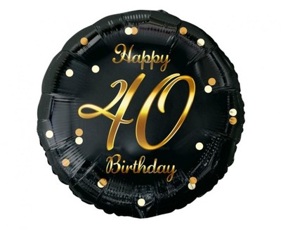 Balon foliowy B&C Happy 40 Birthday, czarny, nadruk złoty 18