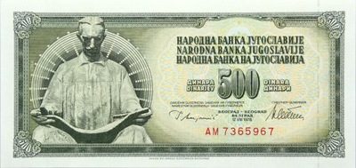 Jugosławia - BANKNOT - 500 Dinarów 1978 - Belgrad - Stan UNC