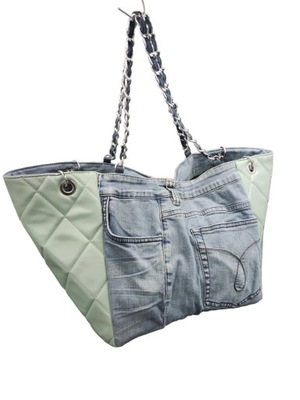 WŁOSKA Torebka shopper jeansowa JEANS -Eko Skóra