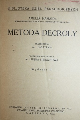 HAMAIDE METODA DECROLY PEDAGOGIKA WYCHOWANIE 1932