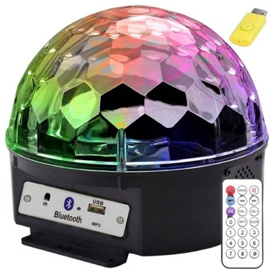 PROJEKTOR DYSKOTEKOWY KULA DISCO REFLEKTOR LED KOLOROWY MP3 USB Z PILOTEM