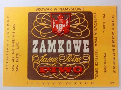 Etykieta Browar Namysłów - ZAMKOWE