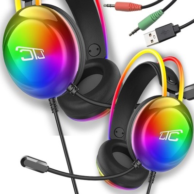 SŁUCHAWKI GAMINGOWE RGB MIKROFON NAUSZNE Z MIKROFONEM PODŚWIETLANE