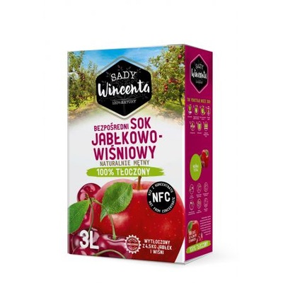 Sok 100% jabłkowo-wiśniowy naturalnie mętny 3L