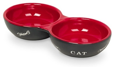 Miska dla kota "Cat" 2x130ml czarna/czerwona