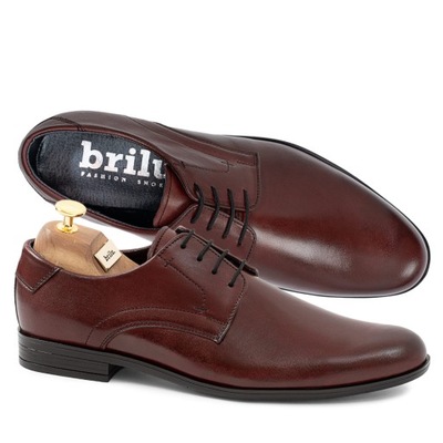 BRILU WIZYTOWE BUTY DERBY SKÓRZANE BORDOWE 40