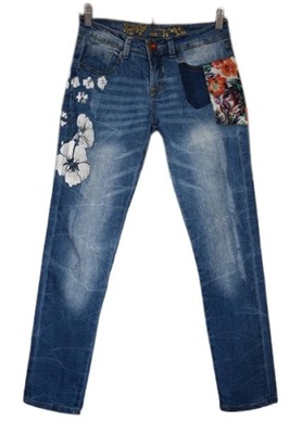 Desigual Spodnie Jeansy Dżinsy Rurki Skinny 34 XS